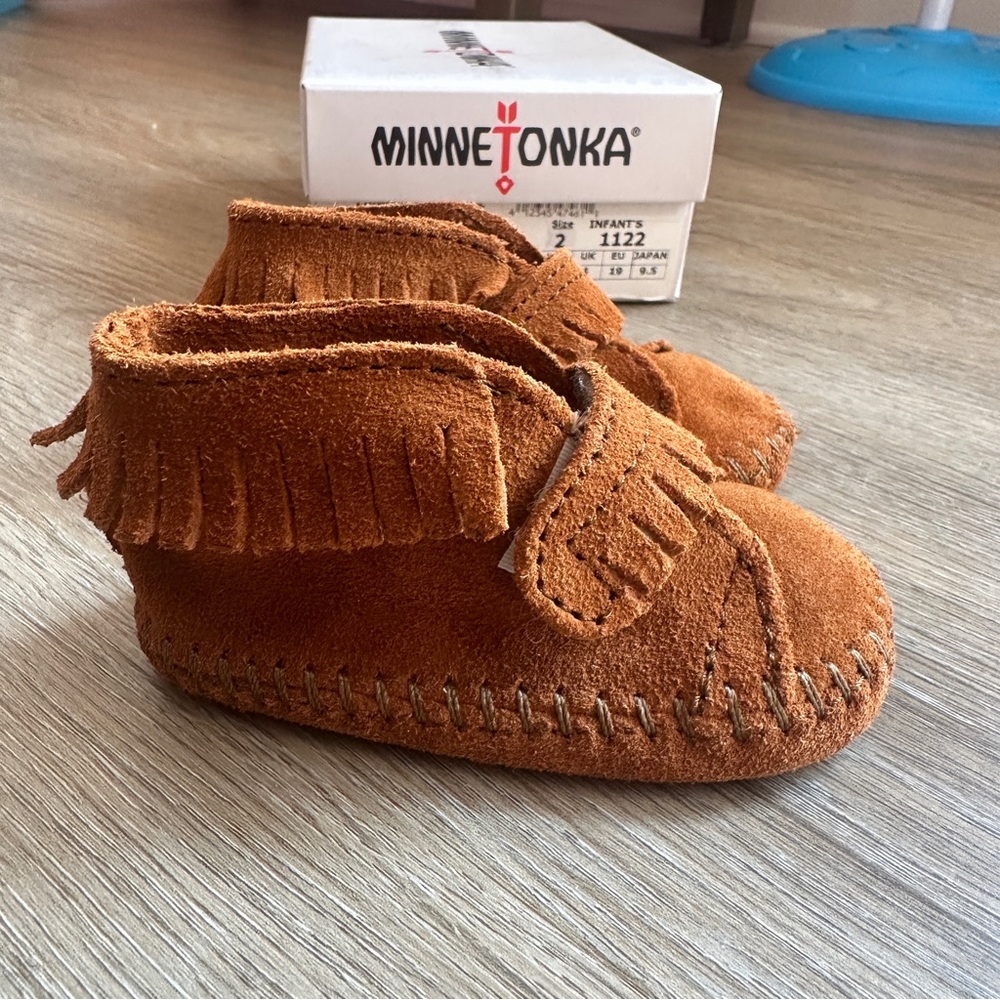 Minnetonka Brown Moccasins with Fringe Detail